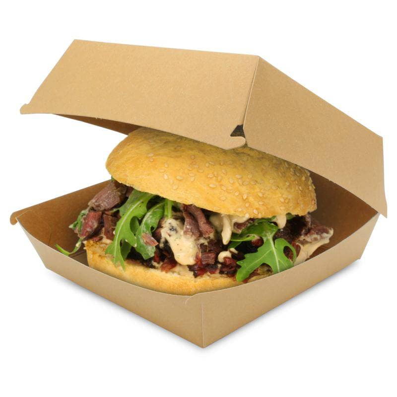 Pro DP 200 Bio Hamburgerboxen Burgerboxen Snackboxen aus kompostierbarer Bagasse Zuckerrohr weiß 162x152x80mm 