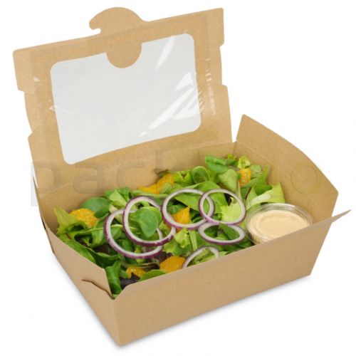 BioPak Foodcase - snackbox met venster, gecoat, bruin - 2000ml