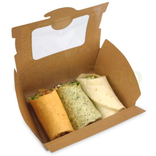 Bio-Foodcase - snackbox met venster , gecoat, bruin - 1300ml