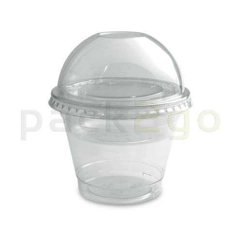 COMBI - Clear cups bekers) - 9oz, 0,2 plat - plastic bekers met bolle deksel