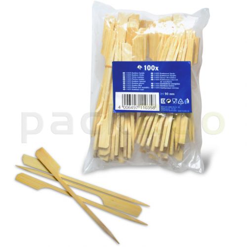 Bambusspieße, Holz mit Fähnchen - Satespießchen mit Blattende, Party-Catering, 90mm