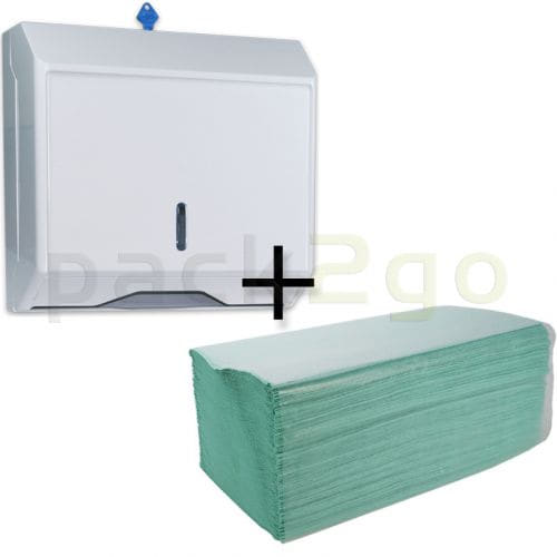STARTERPAKET - Spender für Papierhandtücher Zickzack und C-Falz + Papierhandtücher, Zickzack, 1-lagig 