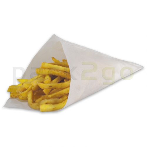 Papieren puntzakken voor patat 23 cm 125 g, wit vetvrij papier
