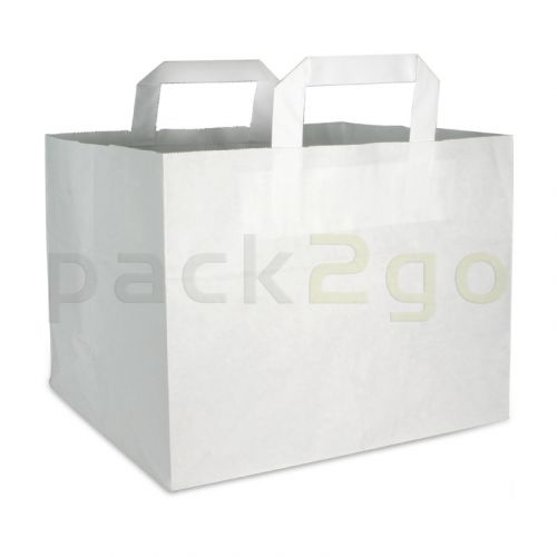 Papieren draagtassen voor gebak, lunchroom-draagtassen 32 + 17 x 27 cm - extra kraft wit
