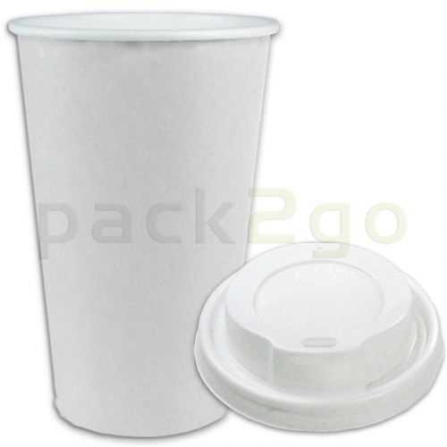 VOORDEELSET - Coffee-to-go-koffiebekers wit - 16oz, 400 ml, kartonnen bekers met een witte deksel