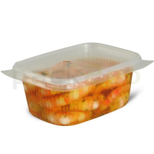 Delicatessenbeker, verpakkingsbeker met deksel, doorzichtig, rechthoekig (combi-pak) - 200ml