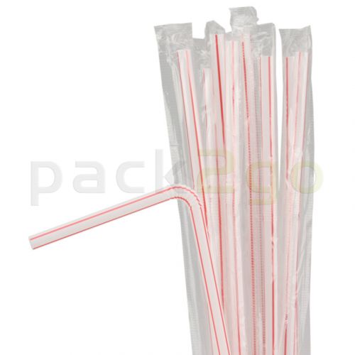 Rietjes, plastic, flexibel, afzonderlijk verpakt - 21cm, Ø 5mm - rood-wit gestreept