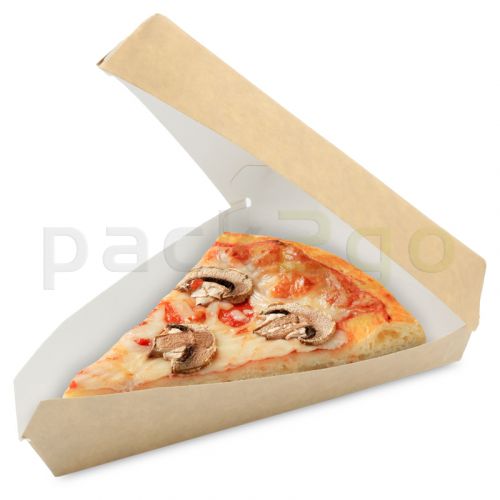 Pizzakarton mit Deckel und Sichtfenster für dreieckige Pizzastücke (US Pizza Slice Box), braun