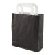 Papiertragetaschen 18+8x22cm - Kraft, schwarz mit weißem Griff 