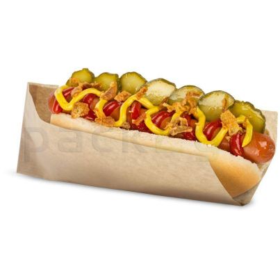 Hot-Dog Beutel aus braunem Kraftpapier, gefüllt