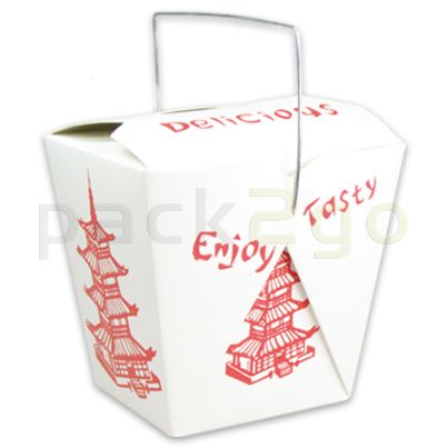 Faltbox mit Metall-Henkel (FoldPak) für Asiabox To Go - Chines. Pagoden-Motiv - 26oz/750ml