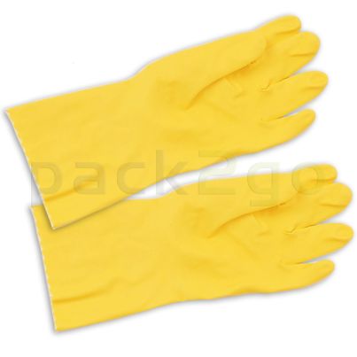 Gummi-Handschuhe, gelb, baumwollgefütterter Haushaltshandschuh, allergiearm, lang - Mittel