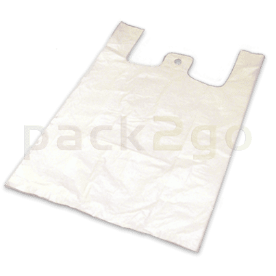 Hemdchen-Tragetaschen - Hochdruck-Polyethylen (MDPE), weiß, 28+14x48cm