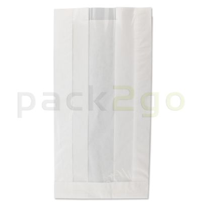 Sichtstreifenbeutel / Papierfaltenbeutel mit Sichtfenster 16+12x30cm, Kraft - weiß