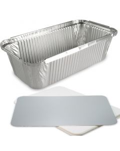 Aluminium schalen, rechthoekig incl. deksel - 214 x 110 mm, 940 ml, aluminium bakjes voor menu's