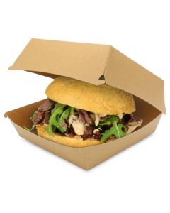 Burgerbox XL aus Frischfaser mit Klappdeckel, kompostierbar, braun - 14,5x14,5x8cm