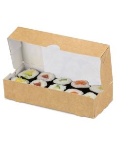 Sushi-Box Größe S mit Sichtfenster, braun - - 165x70x35mm