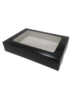 Sushi-Box aus Karton mit Sichtfenster, schwarz - Größe 6, 260x190x50mm