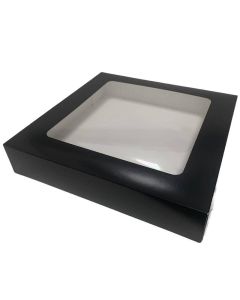 Sushi-Box aus Karton mit Sichtfenster, schwarz - Größe 8, 250x250x50mm