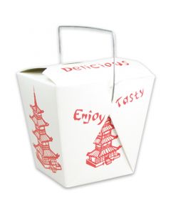 Vouwdoos met metalen handvat (FoldPak) voor Asia box-to-go - Chinees pagode-motief - 26oz/750ml