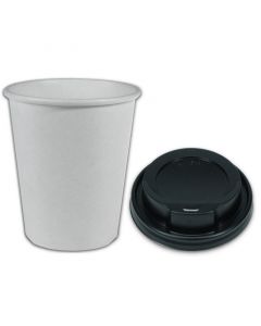 VOORDEELSET - Coffee-to-go-koffiebekers wit - 8oz, 200 ml, kartonnen bekers met zwarte deksel