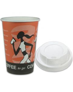 VOORDEELSET - Coffee-to-go-koffiebekers "Coffee Grabbers" - 10oz, 250 ml, kartonnen bekers met een witte deksel
