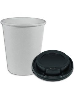 VOORDEELSET - Coffee-to-go-koffiebekers wit - 12oz, 300 ml, kartonnen bekers met zwarte deksel