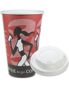 VOORDEELSET - Coffee-to-go-koffiebekers "Coffee Grabbers" - 16oz, 400 ml, kartonnen bekers met een witte deksel