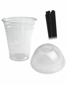 COMBI - Clear cups (smoothie bekers) - 12oz, 0,3 l -. PET met bolvormige deksel en rietjes