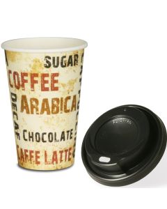 VOORDEELSET - Coffee To Go koffiebekers "Barista" - 12oz, 300ml, kartonnen bekers met zwarte deksel