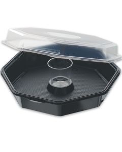 Octaview box, 8-hoekig Duni, saladebakje zwart met deksel en dressingglas - 900ml