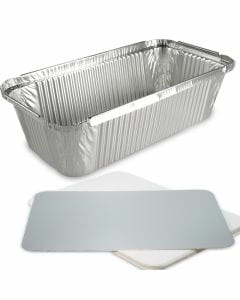Aluminium schalen, rechthoekig incl. deksel - 214 x 110 mm, 940 ml, aluminium bakjes voor menu's