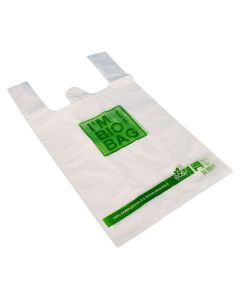 Kompostierbare Hemdchentragetasche „Bio Bag“ aus PLA, weiß 25+12x45cm