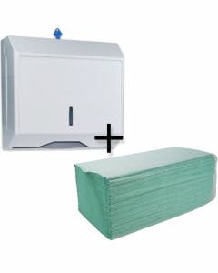 STARTERPAKET - Spender für Papierhandtücher Zickzack und C-Falz + Papierhandtücher, Zickzack, 1-lagig "Eco", grün