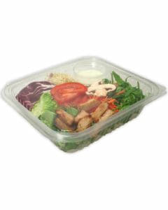 Saladebakjes PET met vakje voor de dressing, aanhangende deksel - 1100 ml