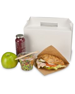Lunchbox met handvat - witte kartonnen box, 265 x 128 x 180 mm
