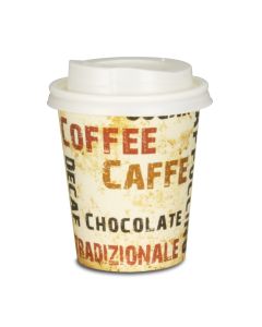 VOORDEELSET - Coffee To Go koffiebekers "Barista" - 8oz, 200ml, kartonnen bekers met witte deksel