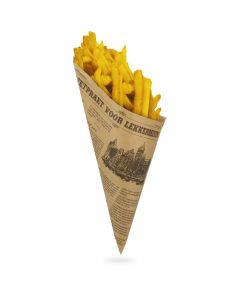 Papierspitztüten braun 2-lagig 19cm 125g Pommes - Zeitungsmotiv "Lekkerbekken"