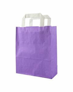 Papiertragetaschen 18+8x22cm - Kraft, violett mit weißem Griff