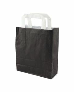Papiertragetaschen 18+8x22cm - Kraft, schwarz mit weißem Griff 