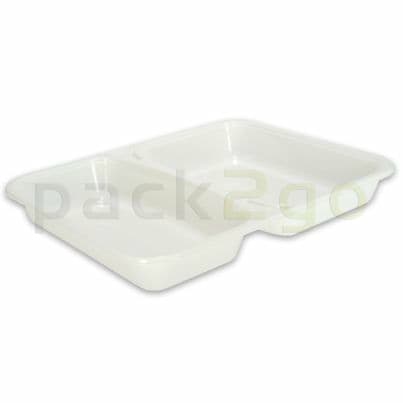 PP-menuschalen, vlak 225 x 175x30mm, wit, 2 vaks, voor magnetron