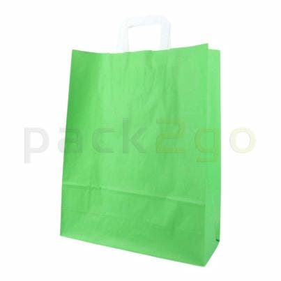Grüne Papiertragetaschen 32+12x40cm schräg
