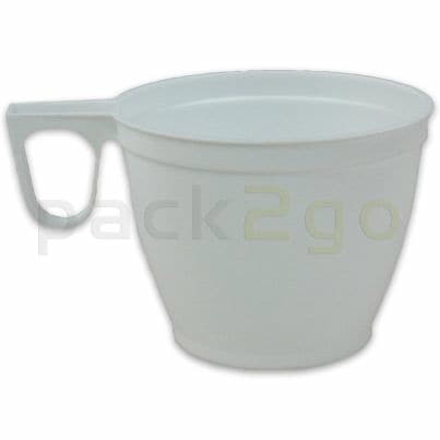 Wegwerp-koffiekopje, Plastic beker met greep (kunststof) wit - 180 ml