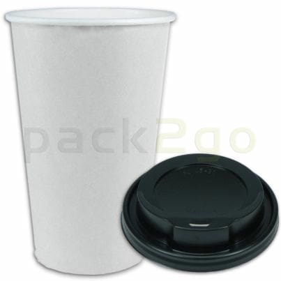 VOORDEELSET - Coffee-to-go-koffiebekers wit - 16oz, 400 ml, kartonnen bekers met zwarte deksel