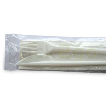 Wegwerp-bestekset - wegwerpvork, -mes, -servet afzonderlijk verpakt