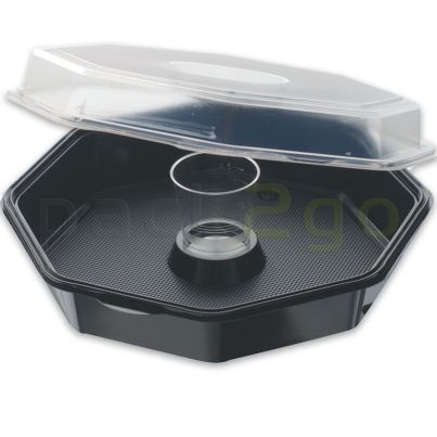 Octaview box, 8-hoekig Duni, saladebakje zwart met deksel en dressingglas - 900ml
