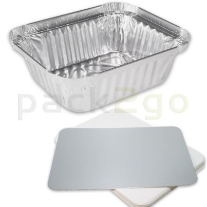 Aluminium bakjes rechthoekig incl. deksel - 146x120mm, 470ml, aluminium bakjes voor menu's