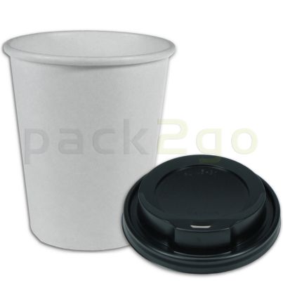 VOORDEELSET - Coffee-to-go-koffiebekers wit - 12oz, 300 ml, kartonnen bekers met zwarte deksel