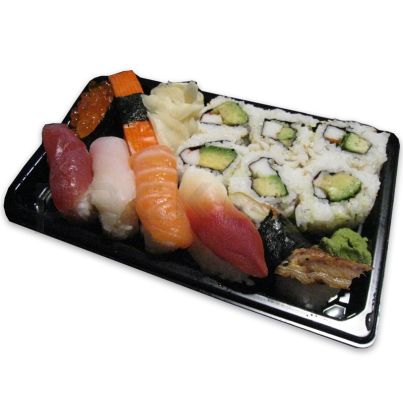 Sushi To Go-Tray inklusive Deckel, 215x135x21mm, Sushi-Box - schwarz