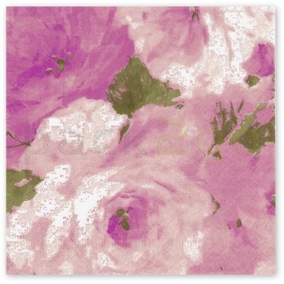Tissue-Servietten, 40x40 1/4-Falz 3-lagig, Rosendekor - bedruckte Motivserviette - aubergine-grün